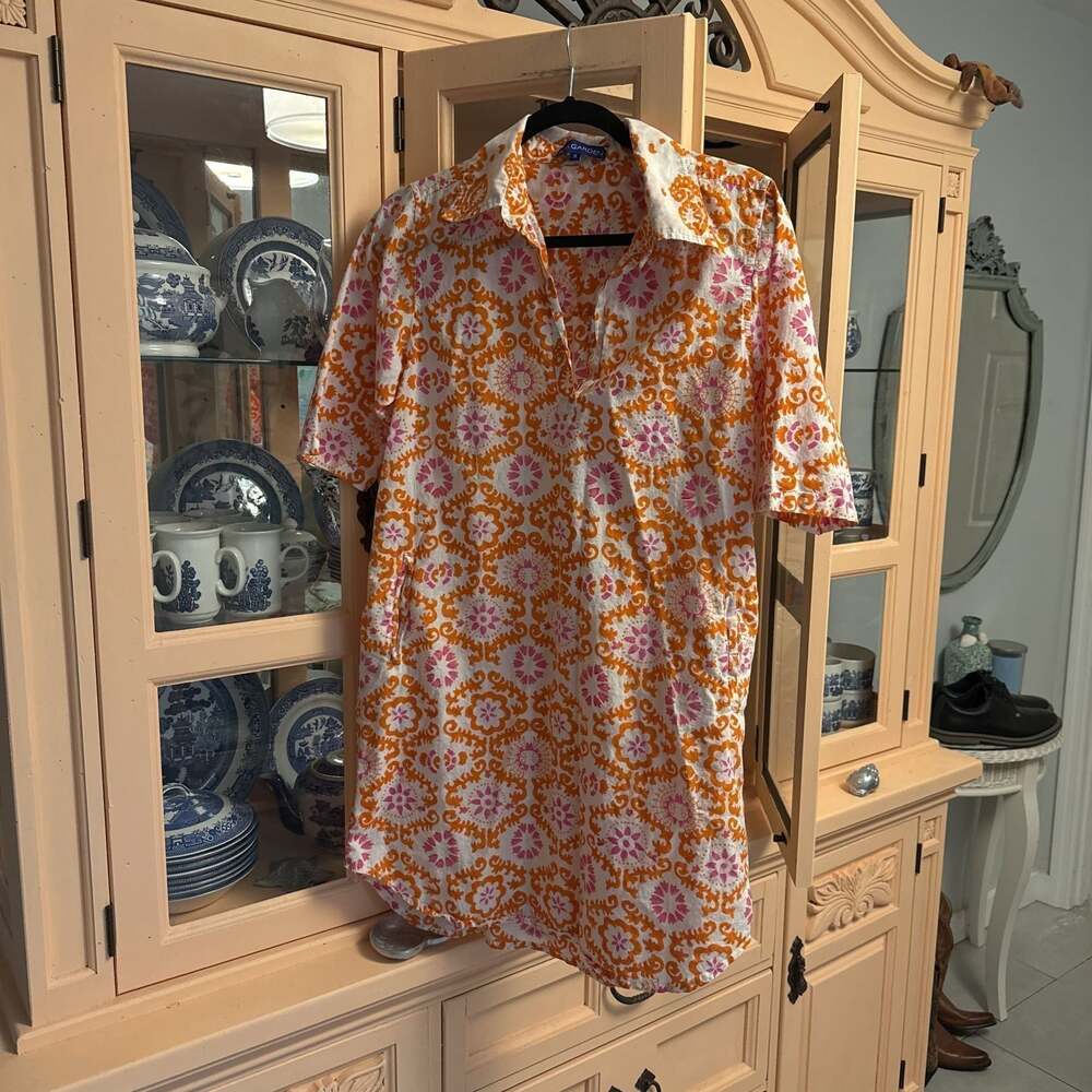 Ro's Garden Vanessa Pintuck Boho Floral Casual shirt dress size small